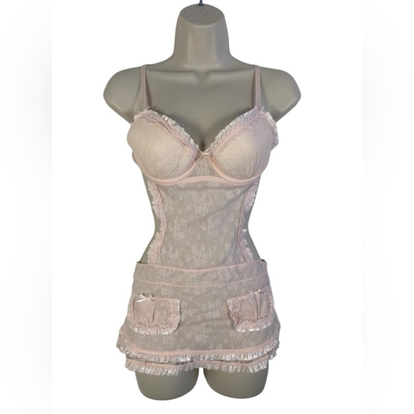 Victoria’s Secret Sexy Little Things Pink Lace Milkmaid Apron Slip 34B - Picture 1 of 12